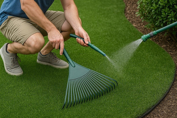 Cleaning artificial grass lawn